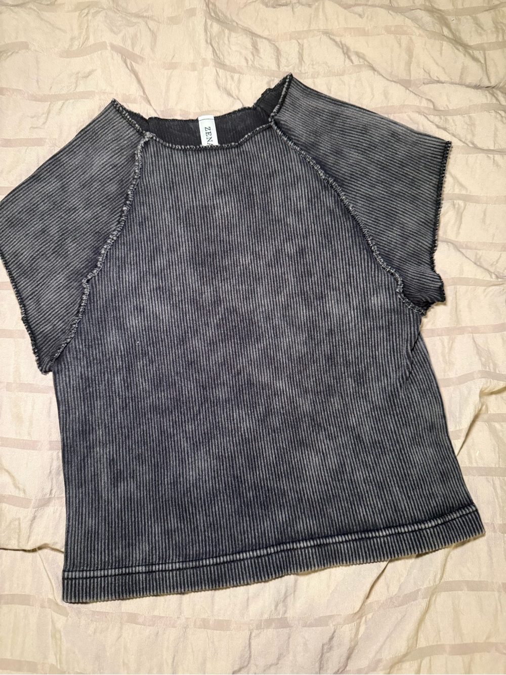 Zenana Outfitters Black Washed Ribbed Short Sleeve Tee